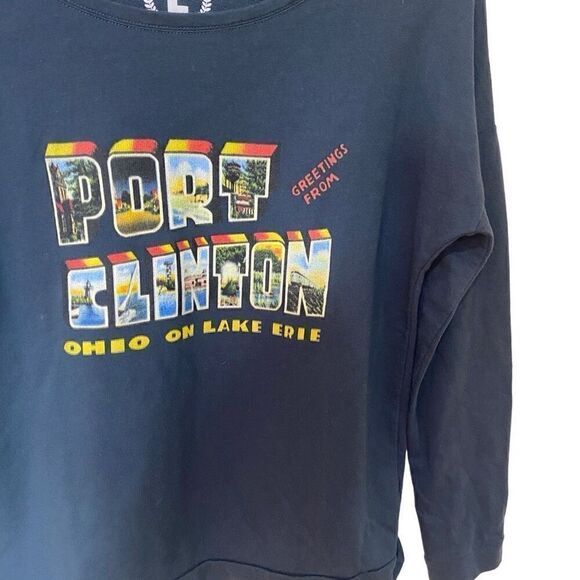 Teepublic large off shoulder blue sweatshirt port Clinton - Picture 3 of 4